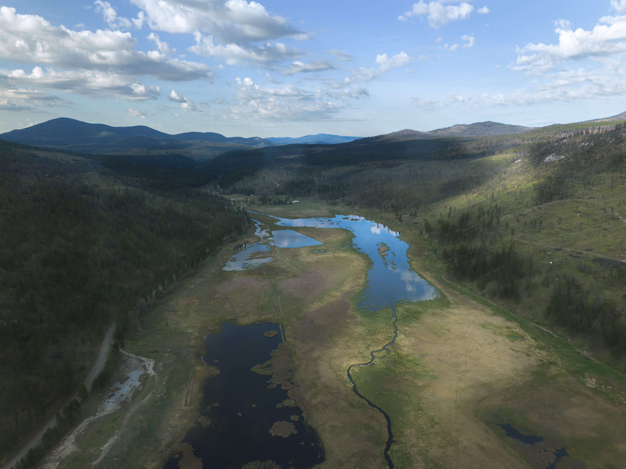 Drone image of Bonaparte Meadows, home of a very rare calcareous fen located in Okanogan County, NE Washington State. 
